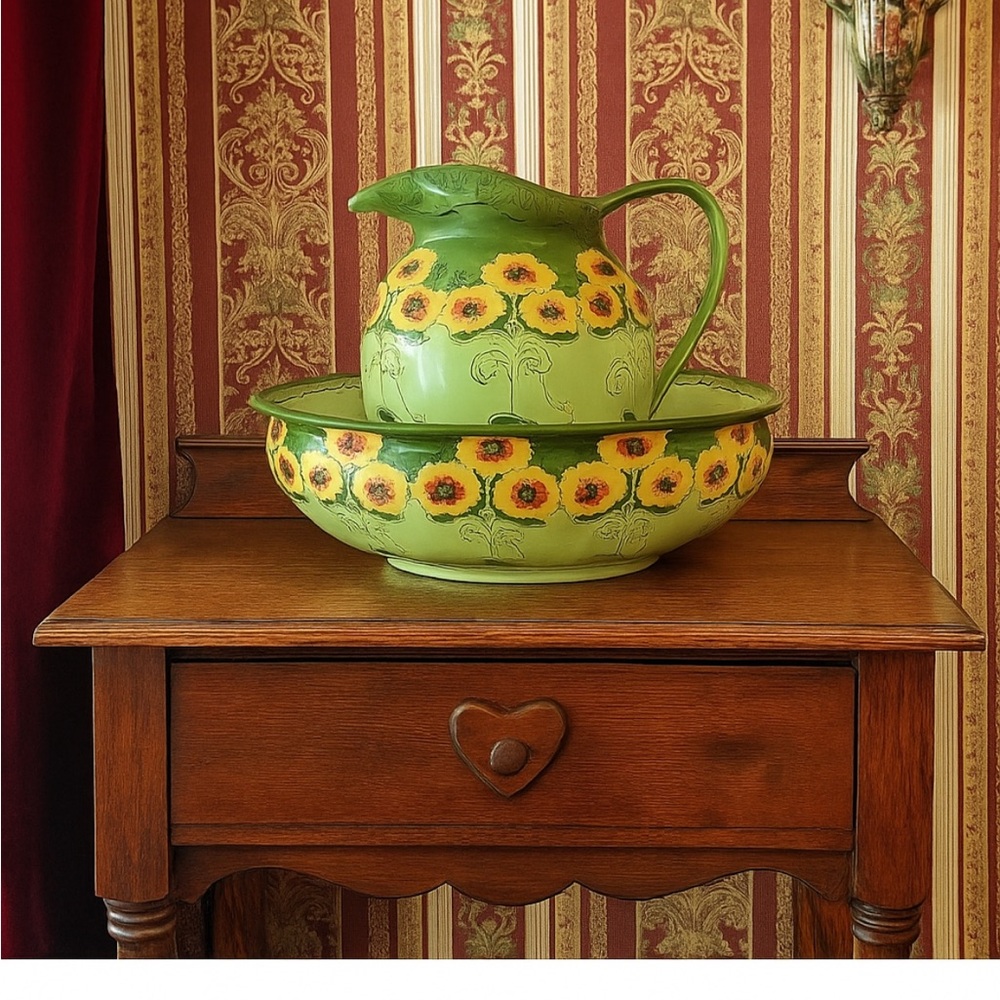 1903 Furnivals Porcelain Pitcher & Basin